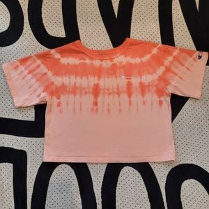 Peachy half tie dye boxy Champion t-shirt